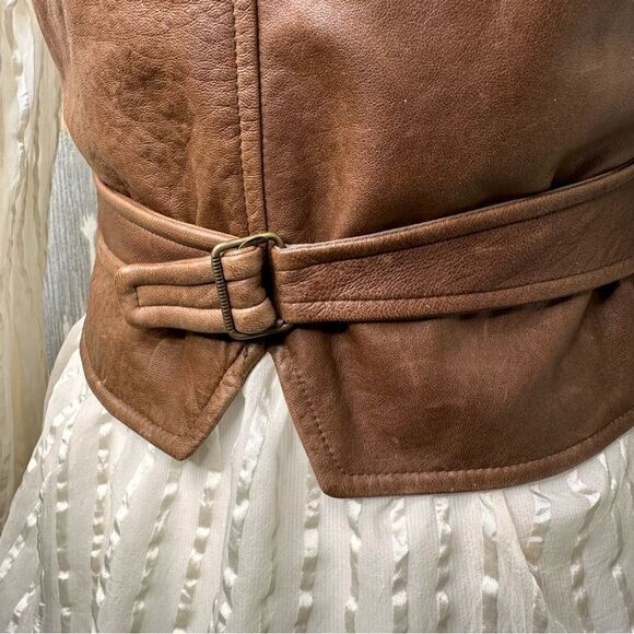 Ralph Lauren Olive Herringbone and Leather Gilet Waistcoat Vest - Picture 13 of 16